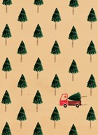 Houten kerstkaart kerstbomen met vrachtwagen
